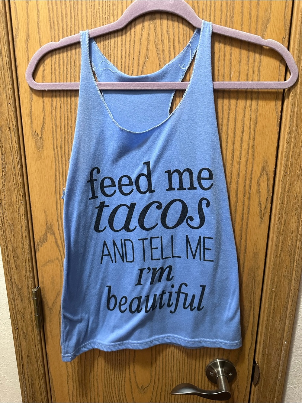 Blue Graphic Tank Top - 'Feed Me Tacos'